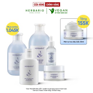 Bộ 5 Hoa Đậu Biếc Herbario: Nước tẩy trang 300ml +Sữa rửa mặt tạo bọt 100ml+mặt nạ 30ml + Toner 200ml + Tinh chất 30ml