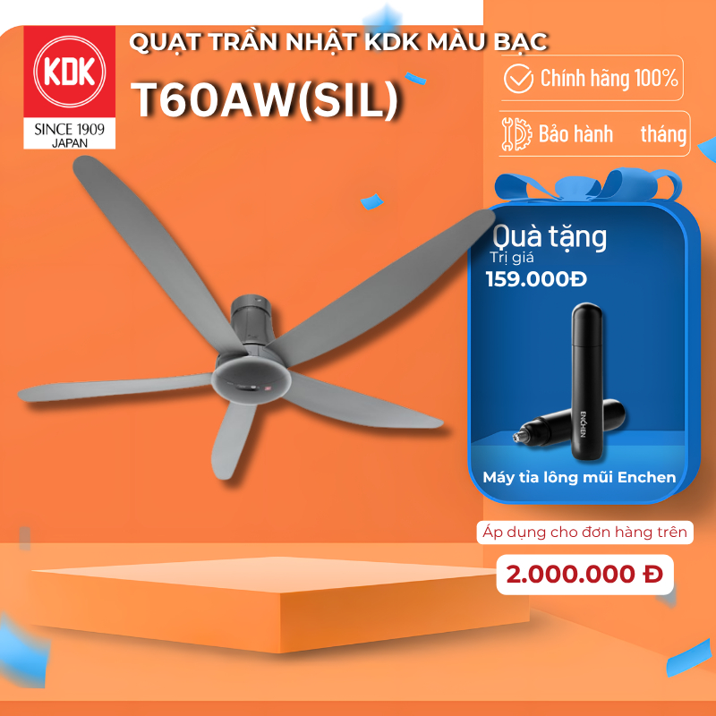 Quạt Trần Nhật KDK, màu Bạc T60AW(SIL) - Bảo Hành Chính Hãng KDK