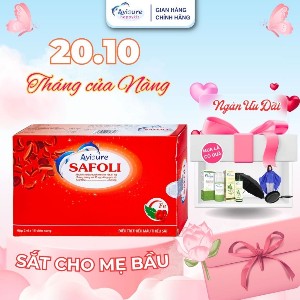 Avisure Safoli – Bổ sung Sắt, Acid Folic, DHA, hỗ trợ tạo máu, ngừa thiếu máu cho mẹ bầu & thai nhi