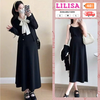 Váy bầu xinh, đầm bầu babydoll set váy 2 dây kèm áo khoác cúc cài thu đông, họa tiết trang trí thắt dây nơ xinh xắn