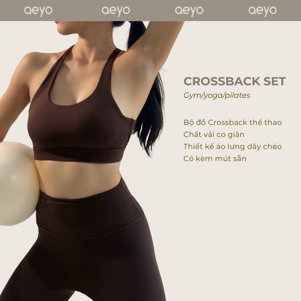  Set đồ thể thao nữ Crossback ver.2 aeyo - bộ đồ tập gym yoga pilates quần cạp cao áo dây lưng chéo 