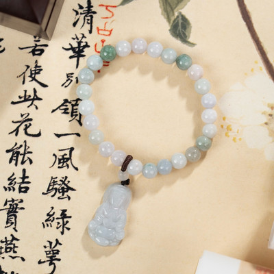 Chuỗi Cẩm Thạch Type A Size 8ly Treo Mặt Phật Quan Âm Sang Trọng - Ngọc Trai Trường Thịnh