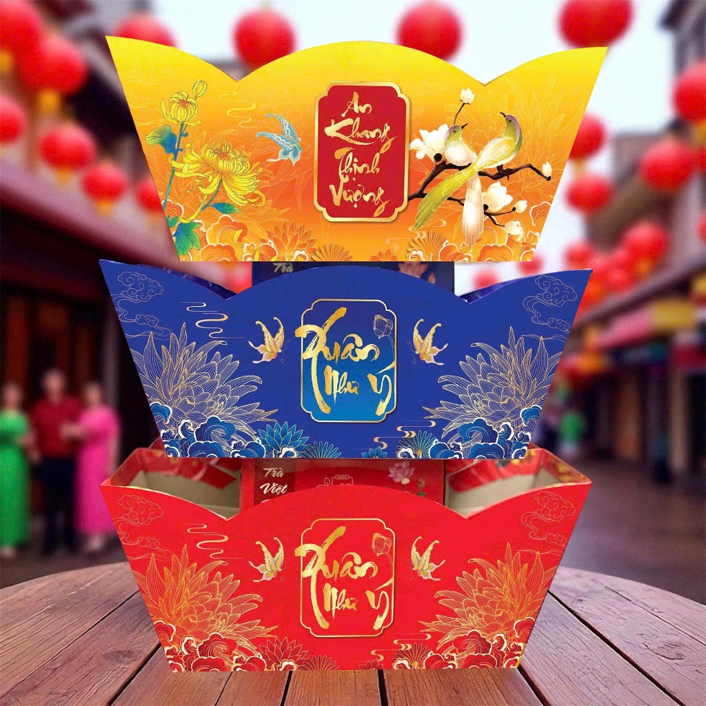 Set 10 khay thuyền Tết thần tài + màng co giỏ, khay thuyền tết , giỏ quà tết cao cấp , giỏ quà , kha