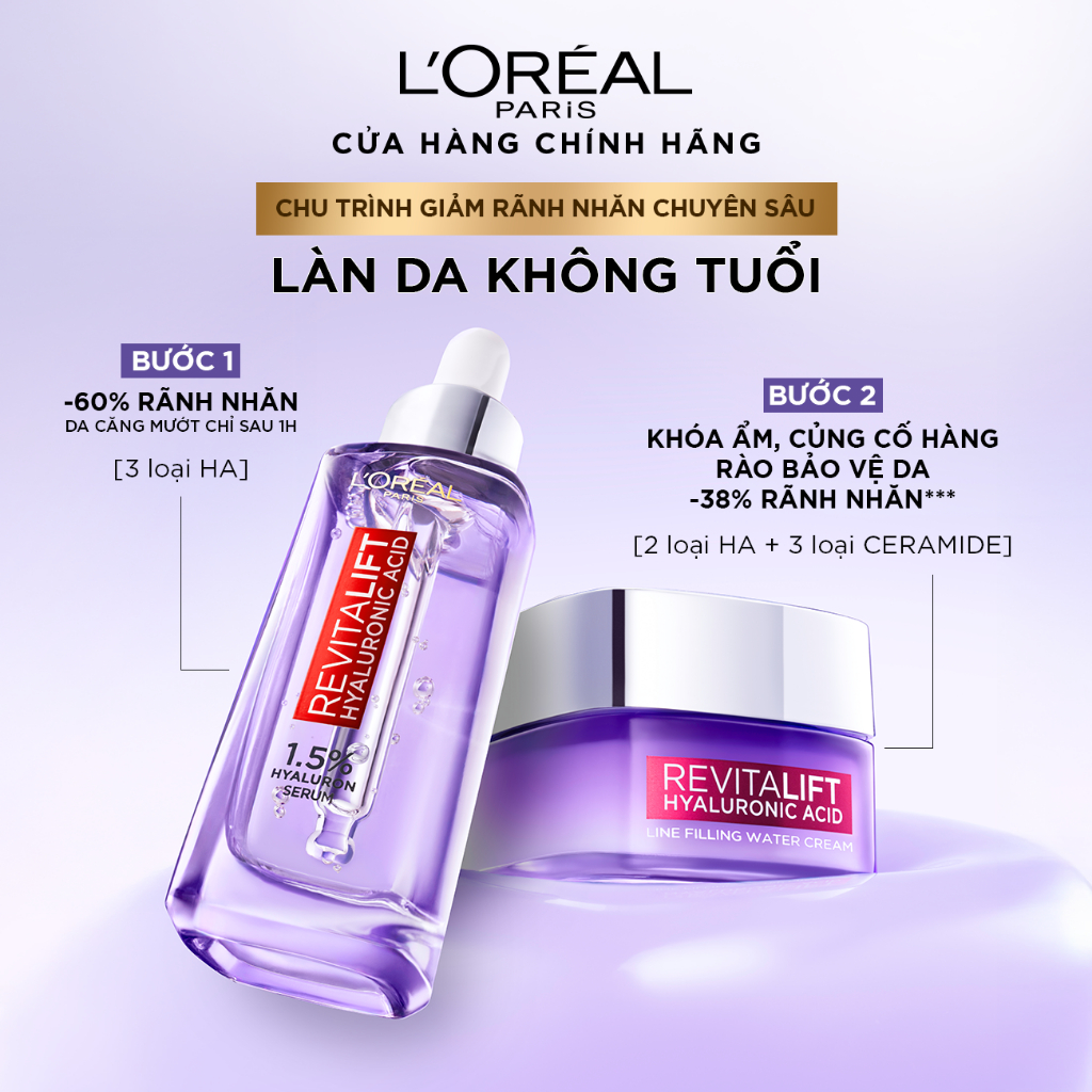 Bộ Serum 30ml và 2 kem dưỡng siêu cấp ẩm và giảm nếp nhăn 15ml x2 L'Oreal Paris Revitalift HA 1.5% | BigBuy360 - bigbuy360.vn