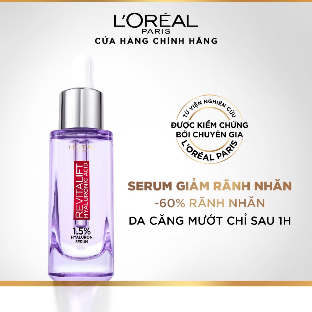 Bộ Serum Cấp Ẩm Sáng Da 30ml, 7.5ml và kem dưỡng 15ml siêu cấp ẩm giảm nếp nhăn L'Oreal Paris Revitalift Hyaluronic Acid | BigBuy360 - bigbuy360.vn