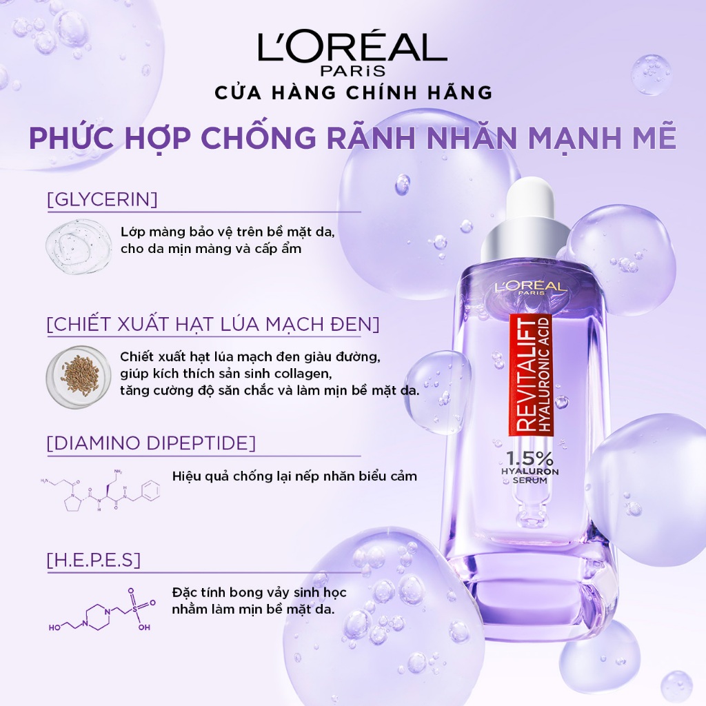 Bộ Serum Cấp Ẩm Sáng Da 30ml, 7.5ml và kem dưỡng 15ml siêu cấp ẩm giảm nếp nhăn L'Oreal Paris Revitalift Hyaluronic Acid | BigBuy360 - bigbuy360.vn