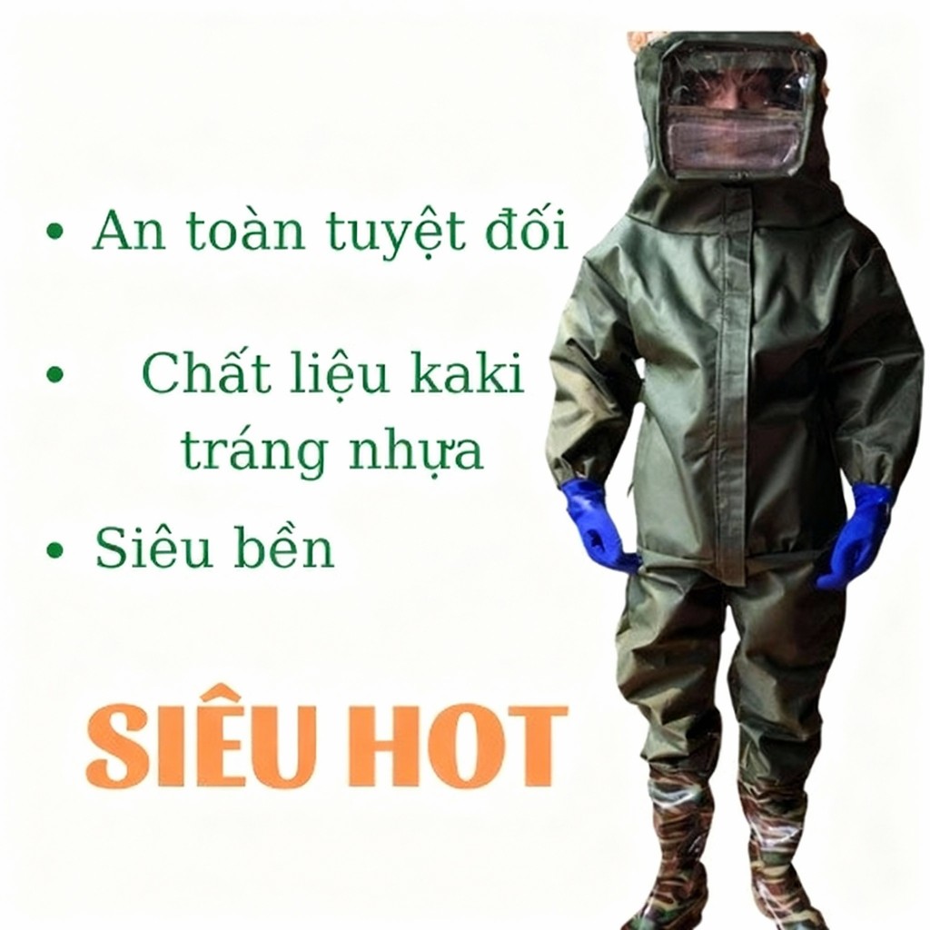 Đồ bảo hộ lao động, bộ quần áo bắt ong kaki 2 lớp an toàn tuyệt đối, bắt được tất cả các loại ong