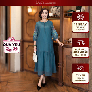  M COLLECTION | Váy Đầm Maxi Đuôi Cá Nữ Trung Niên Tặng Mẹ Cài Nút Thun Xốp Thêu Hoa Tay Lỡ D12778 