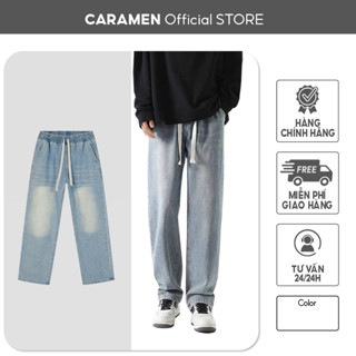 Quần Jean Nam Nữ CARAMEN Lưng Thun Form Suông, Ống Rộng.