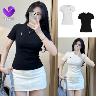 Áo Babytee Tay Ngắn CỔ TRÒN THÊU NGỰA DÁNG DÀI Chất Thun Gân DD37, Áo Thun Nữ Ôm Body Có Chiết Eo TOVEE