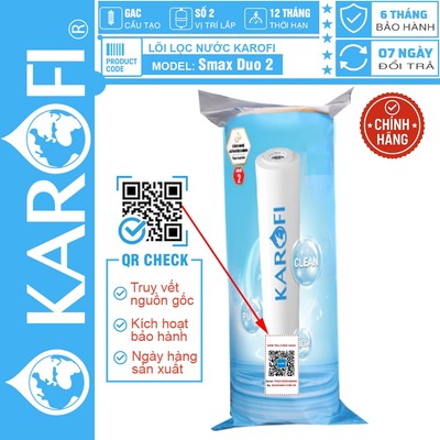 [CHÍNH HÃNG 100%] Lõi lọc nước Karofi số 2 -  Smax Duo 2 Activated Carbon, CÓ TEM KÍCH HOẠT BẢO HÀNH CHÍNH HÃNG