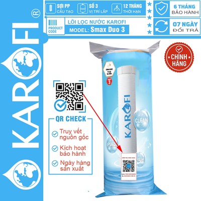 [CHÍNH HÃNG 100%] Lõi lọc nước Karofi số 3 - Lõi lọc Smax Duo 3 Vi lọc đa điểm,  CÓ TEM KÍCH HOẠT BẢO HÀNH CHÍNH HÃNG