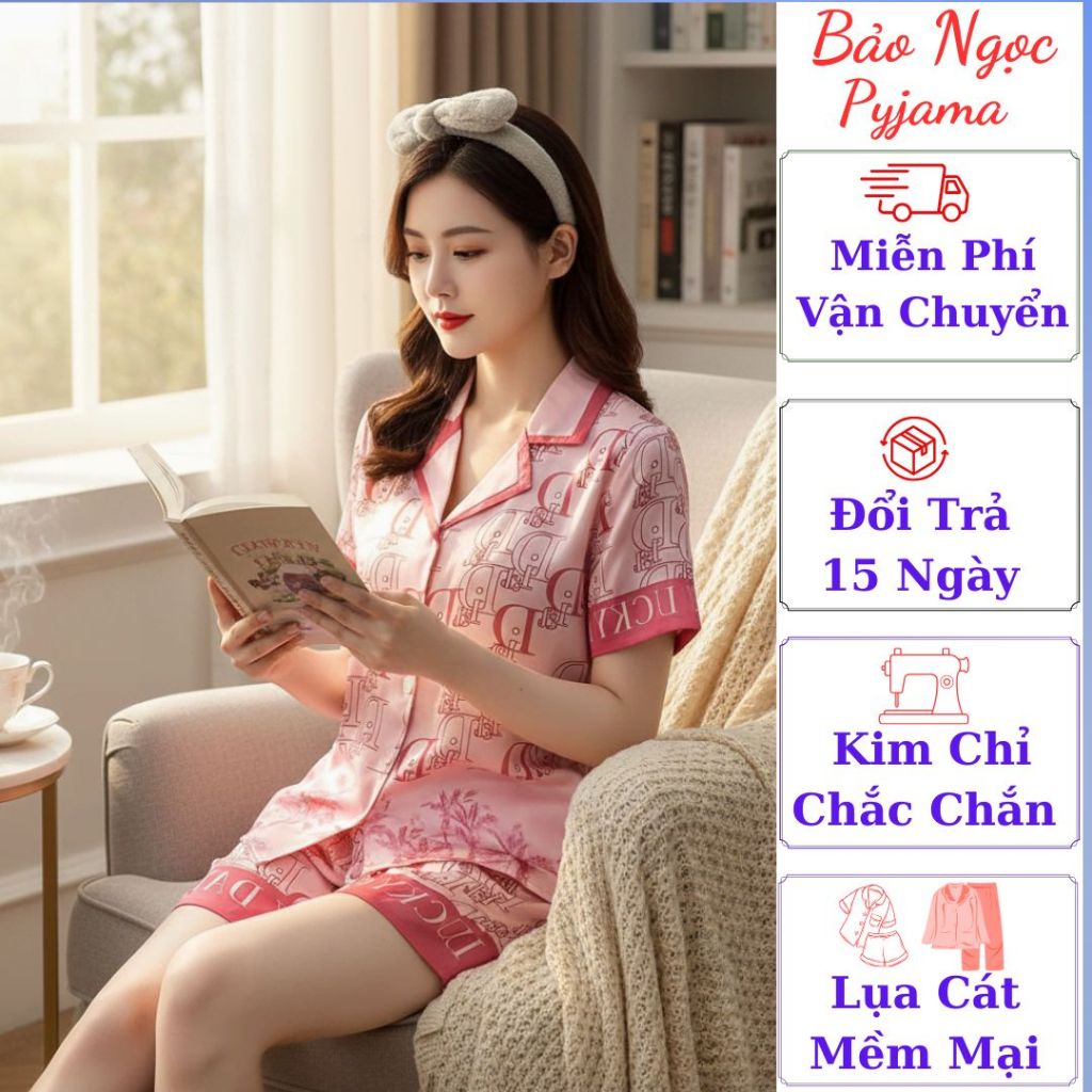 Set Đồ Ngủ Pijama Ngắn Nữ Bảo Ngọc Màu Hồng Cánh Sen Duyên Dáng Thanh Cao