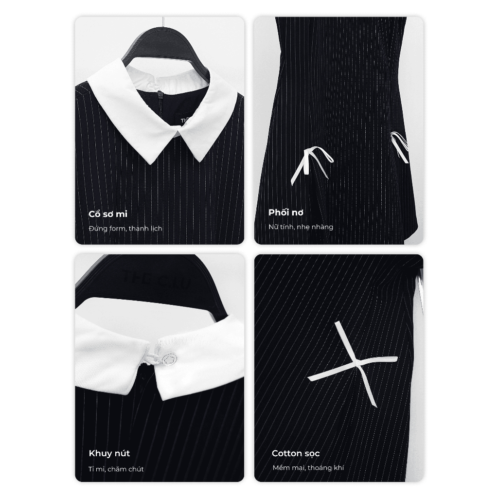 Đầm nữ cổ sơ mi trắng phối nơ THE C.I.U, đầm không tay form xòe nhẹ chất cotton sọc thanh lịch – Aurora Dress | BigBuy360 - bigbuy360.vn