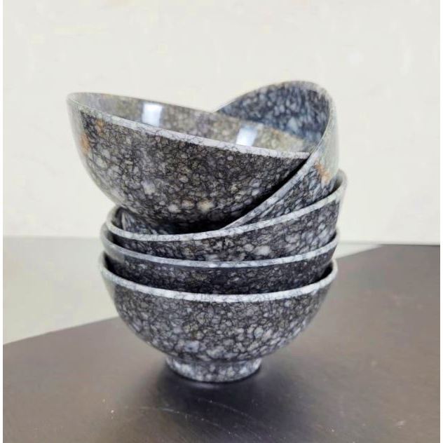 COMBO 10 Bát Ăn Cơm Đen, Chén Ăn Cơm Màu Đen Melamine, Chén Ăn Cơm Vân Đá Đen