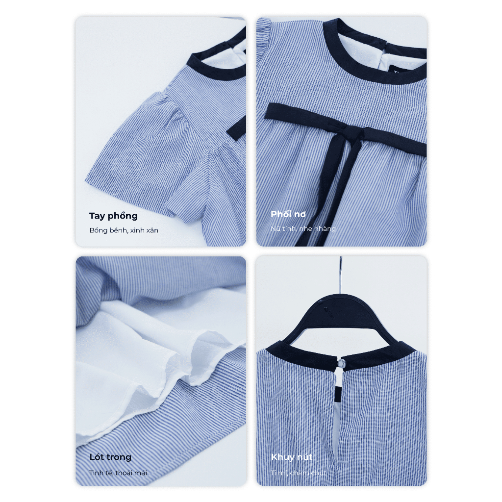 Áo kiểu babydoll sọc viền bo cổ tay phồng phối nơ THE C.I.U, áo thiết kế nữ chất cotton sọc form rộng dễ phối – Winnie T | BigBuy360 - bigbuy360.vn