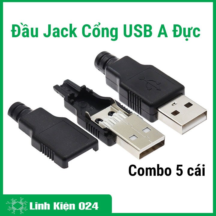 Combo 5 Đầu Jack Cổng USB A Đực 4P + Vỏ