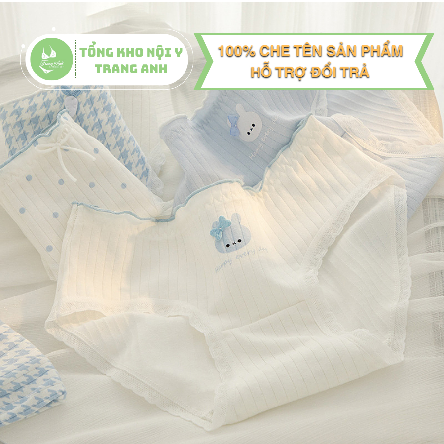 Combo 10 Quần Chip Cho Bé Gái Cotton Thỏ Cài Nơ Xanh Dễ Thương Mềm Mại Thoáng Khí Cao Cấp CTB02