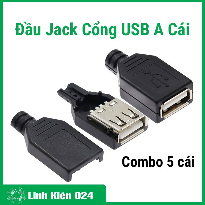 Combo 5 Đầu Jack Cổng USB A Cái 4P + Vỏ