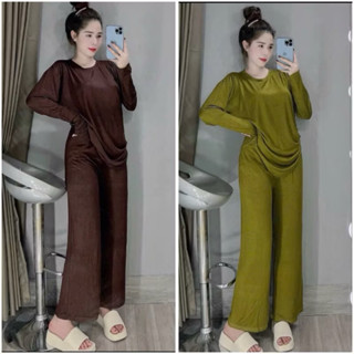 SÉT ĐỒ BỘ Ủ KEM NỮ CHẤT THUN LẠNH DẺO ỐNG SUÔNG TAY DÀI BIGSIZE 45-85KG