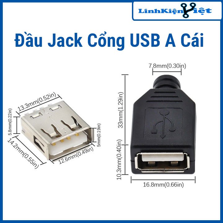Đầu Jack Cổng USB A Cái 4P + Vỏ
