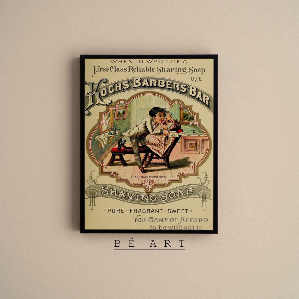 Tranh Khung Kính Vintage Cổ Điển Barber Shop Treo Tường Decor Hair Salon, Tiệm Tóc Nam - BêArt