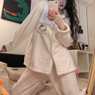   Sẵn  Bộ ngủ pyjama nữ lông mềm ấm áp mặc nhà thu đông 
