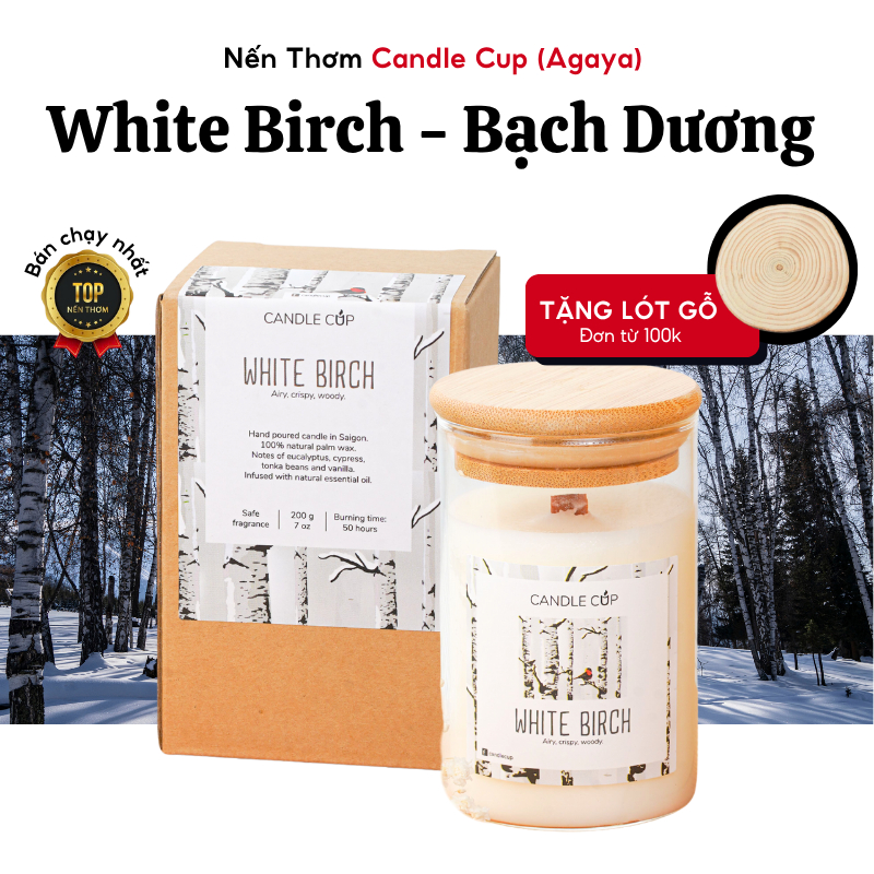 Nến Thơm AGAYA Nến Thơm Mùi Gỗ Candle Cup, Nến Thơm Hương Gỗ Ấm Áp Trong Lành Ngọt Nhẹ - Mùi WHITE B