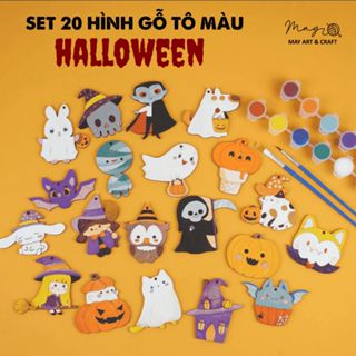 Set hình gỗ tự tô màu nhiều chủ đề dễ thương cho bé Tiệm tạp hóa nhà May có chủ đề tô gỗ halloween 2025, noel 2025