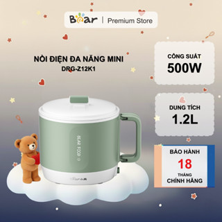 Nồi Điện Đa Năng Mini Bear DRG-Z12K1 (MC-4H12J), 1.2L, 500W, Ca Nấu Lẩu, Mì, Xào, Hầm, Chống Dính, Bảo Hành 18 Tháng