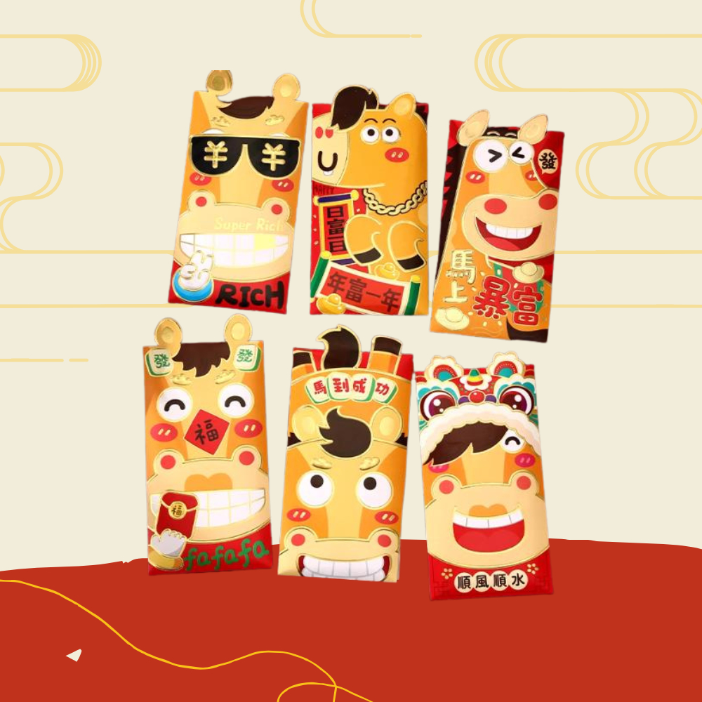 Set 24 Bao Lì Xì Tết 2026 Hình Ngựa Mã Đáo, Phong Bao Lì Xì Cute, Mẫu Lì Xì Mới