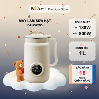 Máy Làm Sữa Hạt Bear 1L DJJ-D06W5 (SMM-4H06S), Tiếng Việt, 8 Chế Độ Nấu, Bảo Hành 18 Tháng, Hàng Chính Hãng