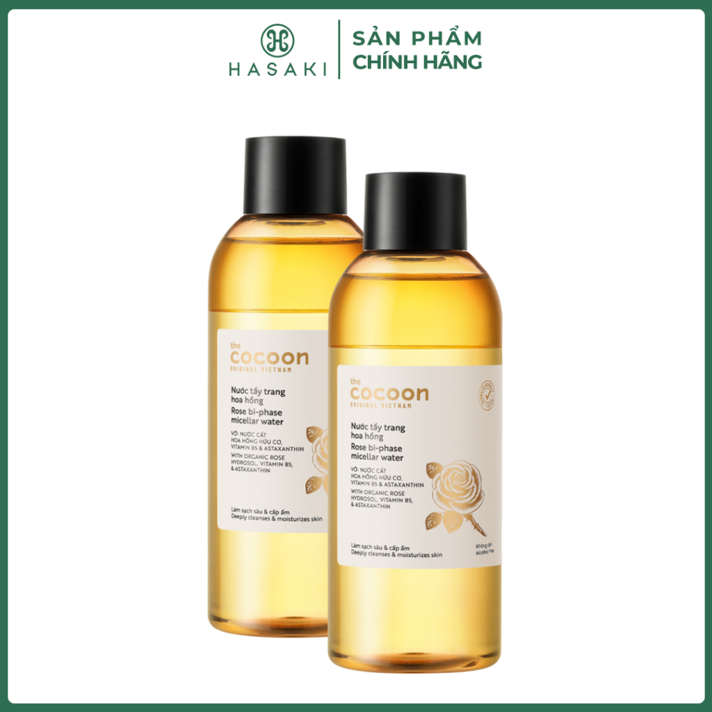 Combo 2 Nước Tẩy Trang Cocoon Hoa Hồng Cấp Ẩm Da 310ml Rose Bi-Phase Micellar Water Hasaki Sản Phẩm Chính Hãng