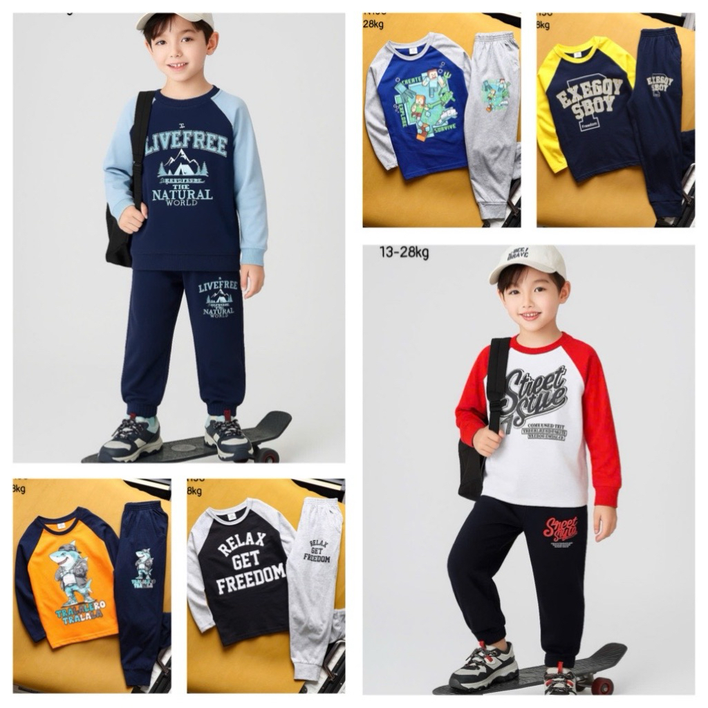 Set bộ dài tay bé trai size nhí JANESHOP, bộ đồ thu đông cho bé trai chất thun cotton 12-27kg mã156