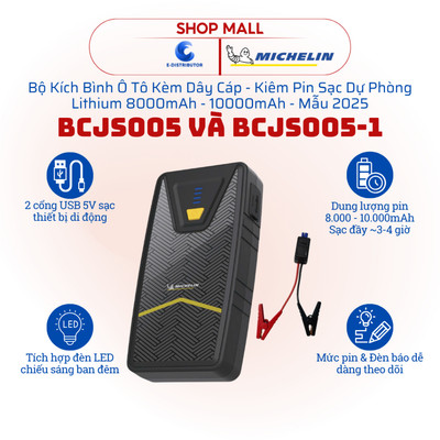 [HỎA TỐC] Bộ kích bình ô tô kiêm sạc dự phòng Lithium Michelin BCJS005 và BCJS005-1 - Kèm dây cáp