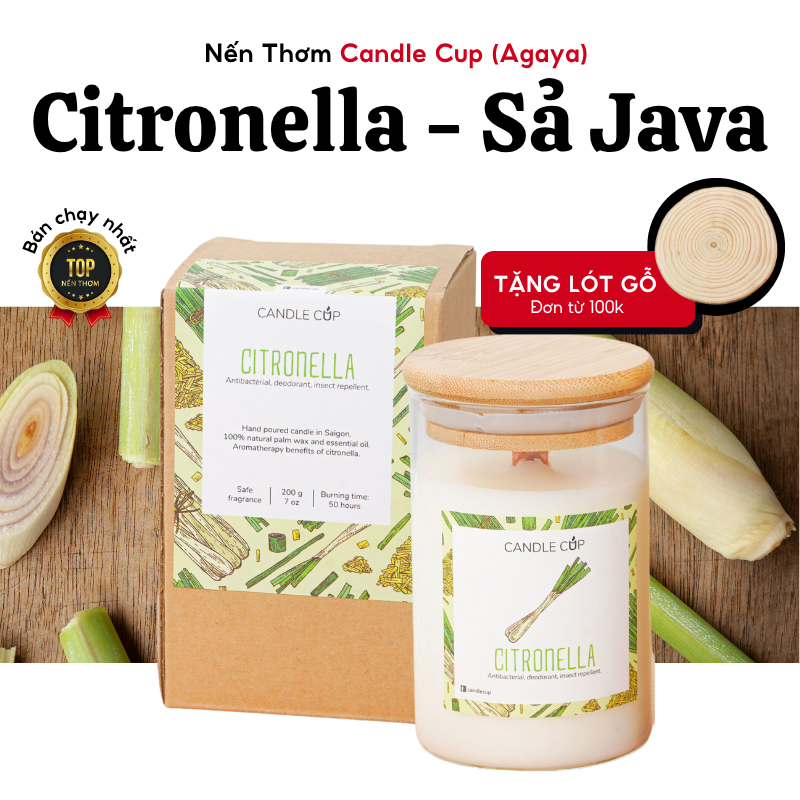 Nến Thơm Mùi Sả Java AGAYA Nến Thơm Qùa Tặng Sinh Nhật Tinh Dầu Thiên Nhiên Candle Cup Nến Thơm Spa 