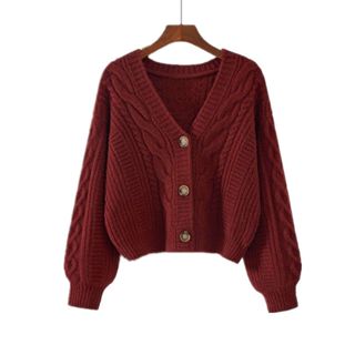  Áo khoác len dệt kim cáp cho nữ Áo khoác cardigan dệt kim ngắn cổ chữ V Hadu shop 