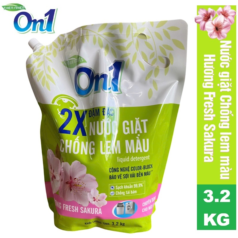 Túi nước giặt xả ON1 chống lem màu hương Fresh Sakura 3.2kg 20602