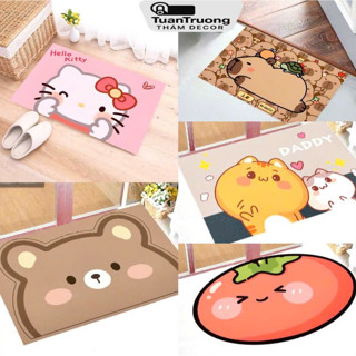 Thảm lau chân thấm nước Thảm chùi chân nỉ lì 40x60cm hello kitty capybara decor trải sàn đế cao su chống trơn trượt