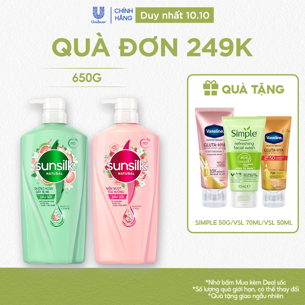 Dầu gội Sunsilk Natural Dưỡng Ngăn Gãy Rụng và Mềm Mượt Tỏa Hương 650g