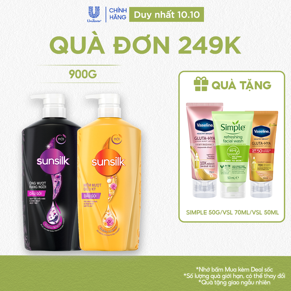 Dầu gội Sunsilk Óng Mượt Rạng Ngời và Mềm Mượt Diệu Kỳ 900g