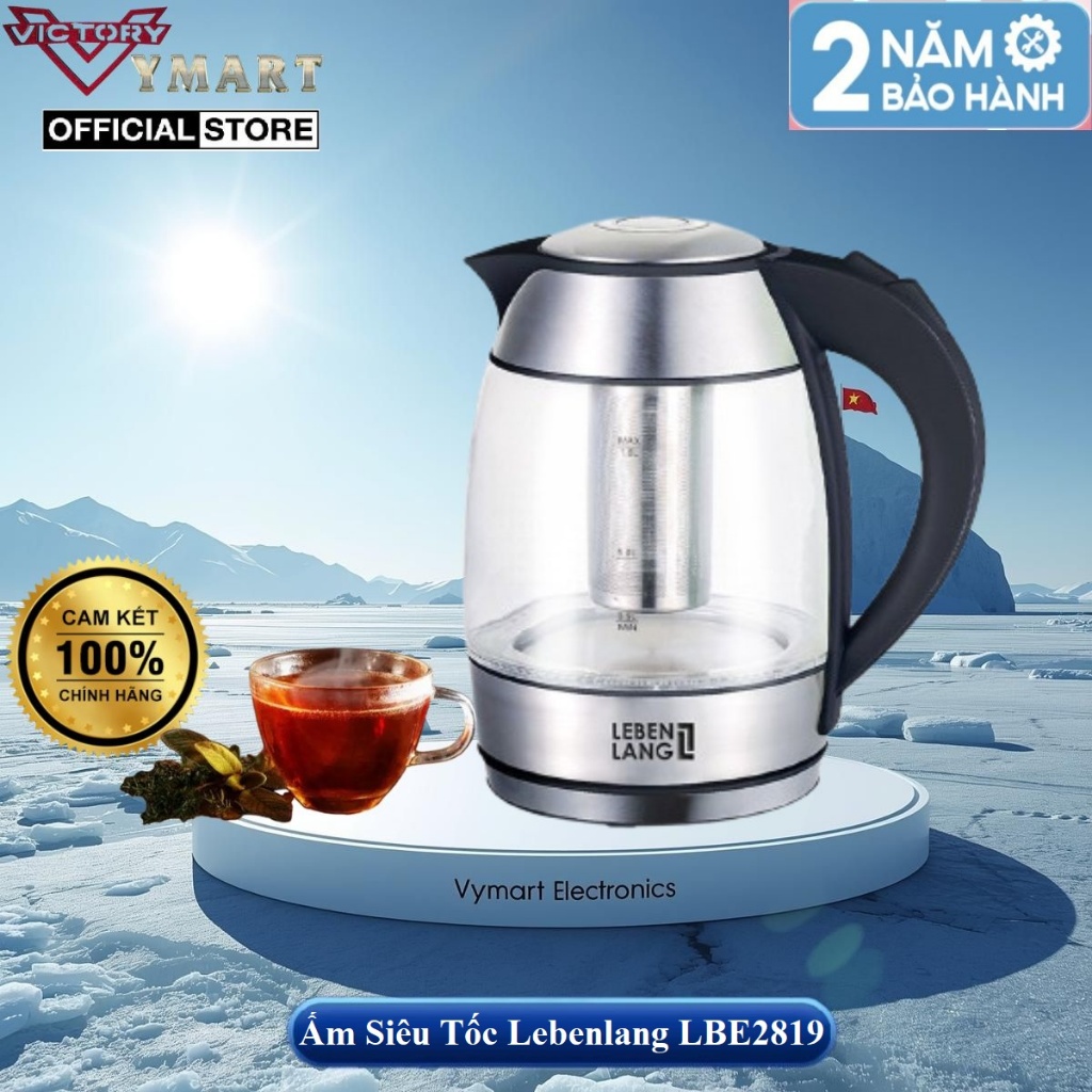 Ấm Đun Siêu Tốc Thủy Tinh 1,8L LEBENLANG LBE2819 / LBLB2226 công suất 2200W - Hàng Chính Hãng