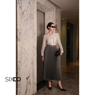Chân váy xếp ly xám dáng dài SIXDO (Grey Tuytsi Flared Skirt)