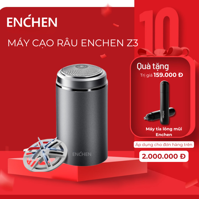 Máy cạo râu mini Enchen Z3 lưỡi dao 3 vòng tự mài, chống kẹt râu, pin dùng đến 3 tháng - BH 6 tháng