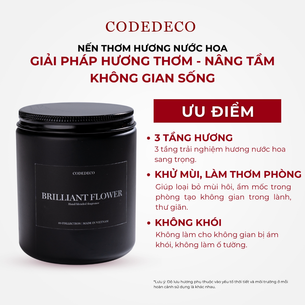 Nến thơm hương nước hoa CODEDECO Brilliant Flower 105g - 205g Nhẹ nhàng, Sang trọng