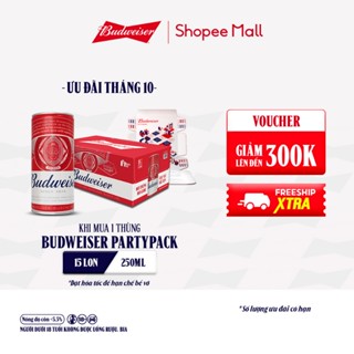 Thùng 15 Lon Bia Budweiser PartyPack Chính Hãng (250ml/lon) [Date T12.2025]
