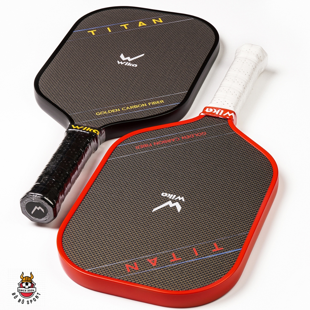 Vợt Pickleball Wika TITAN chất liệu carbon kết hợp Titanium vàng siêu nhám, vân carbon 3k độ dày 16 