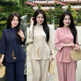  Bộ Pháp Phục Thêu Ngộ Cổ Tàu Phối Nút Xếp Li Thân Đồ Lam Đi Chùa Truyền Thống 