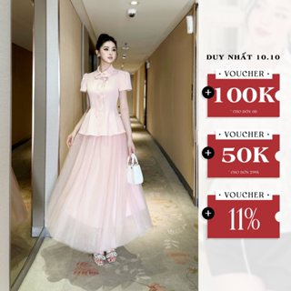 Set Váy Công Sở Thanh Lịch OLIVIA.CHIC, Áo Chất Chéo Rubi Peplum Ôm Eo Cổ Nơ Phối Chân Váy Lưới 3 Lớp Dáng Dài S892