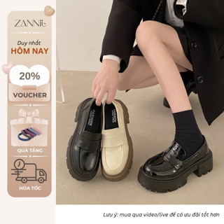  Giày Lười Chunky Loafer Nữ Đế Cao Chunky 6.5cm Vân Răng Cưa Da Bóng Da Lì Mũi Vuông Dễ Phối Đồ 